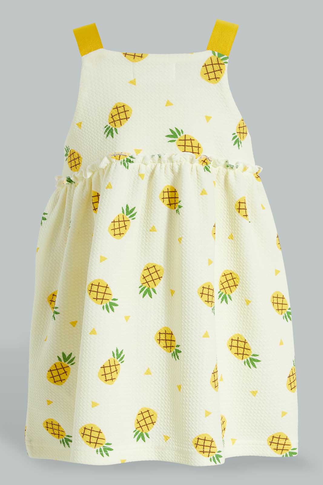 Redtag-Pineapple-Aop-Strap-Dress-Colour:Yellow,-Filter:Infant-Girls-(3-to-24-Mths),-Infant-Girls-Dresses,-New-In,-New-In-ING,-Non-Sale,-S22B,-Section:Kidswear-Infant-Girls-3 to 24 Months