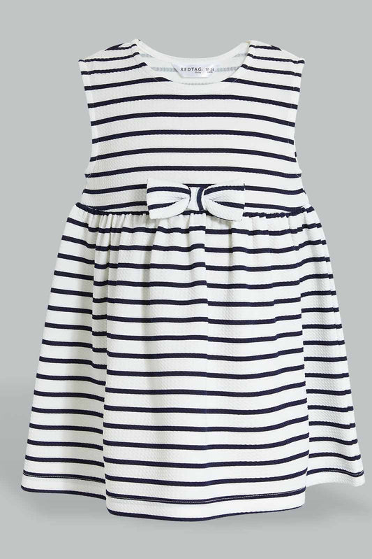 Redtag-Navy-Stripes-Sleeveless-Dress-Dresses-Infant-Girls-3 to 24 Months