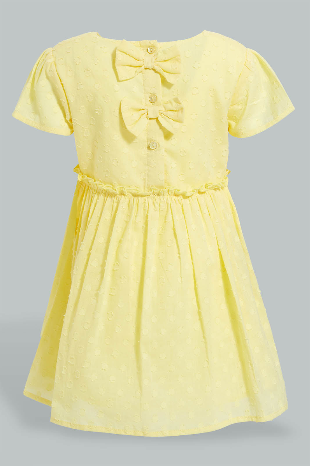 Redtag-Yellow-Dobby-Front-Gather-Dress-Dresses-Infant-Girls-3 to 24 Months