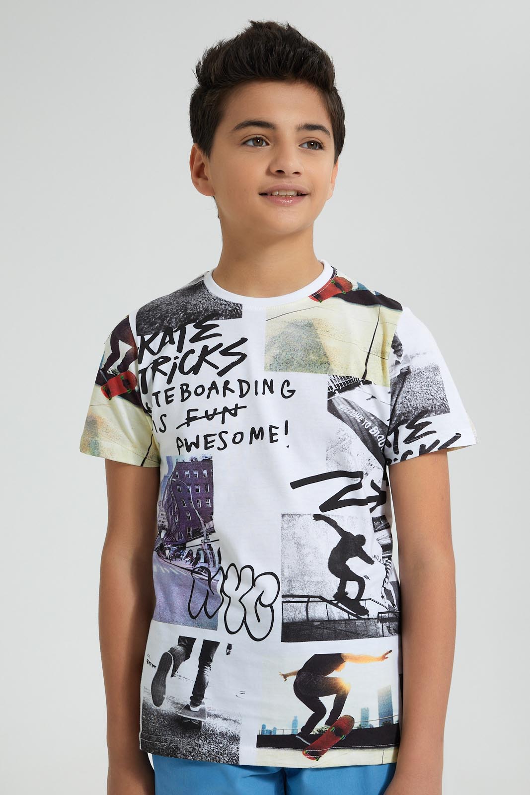 Redtag-White-Allover-Print-T-Shirt-All-Over-Prints-Senior-Boys-9 to 14 Years