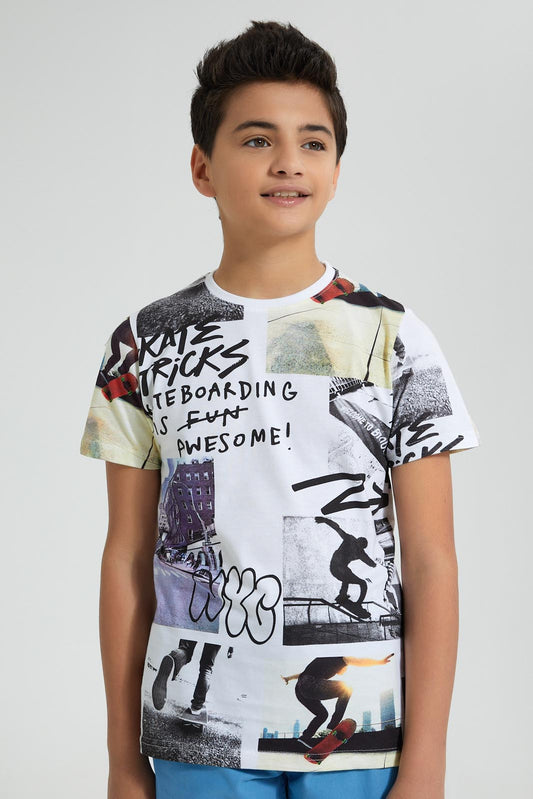 Redtag-White-Allover-Print-T-Shirt-All-Over-Prints-Senior-Boys-9 to 14 Years