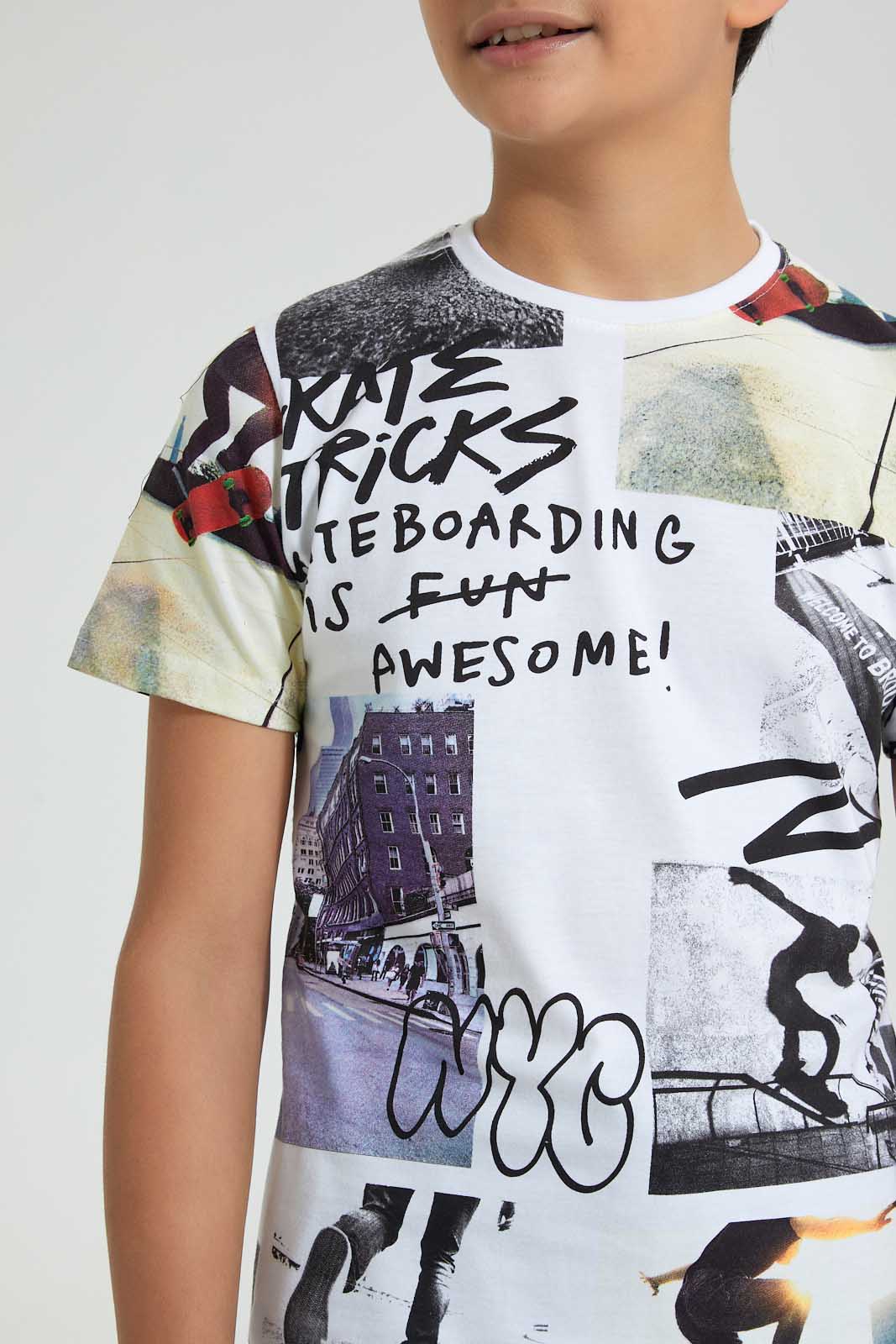 Redtag-White-Allover-Print-T-Shirt-All-Over-Prints-Senior-Boys-9 to 14 Years