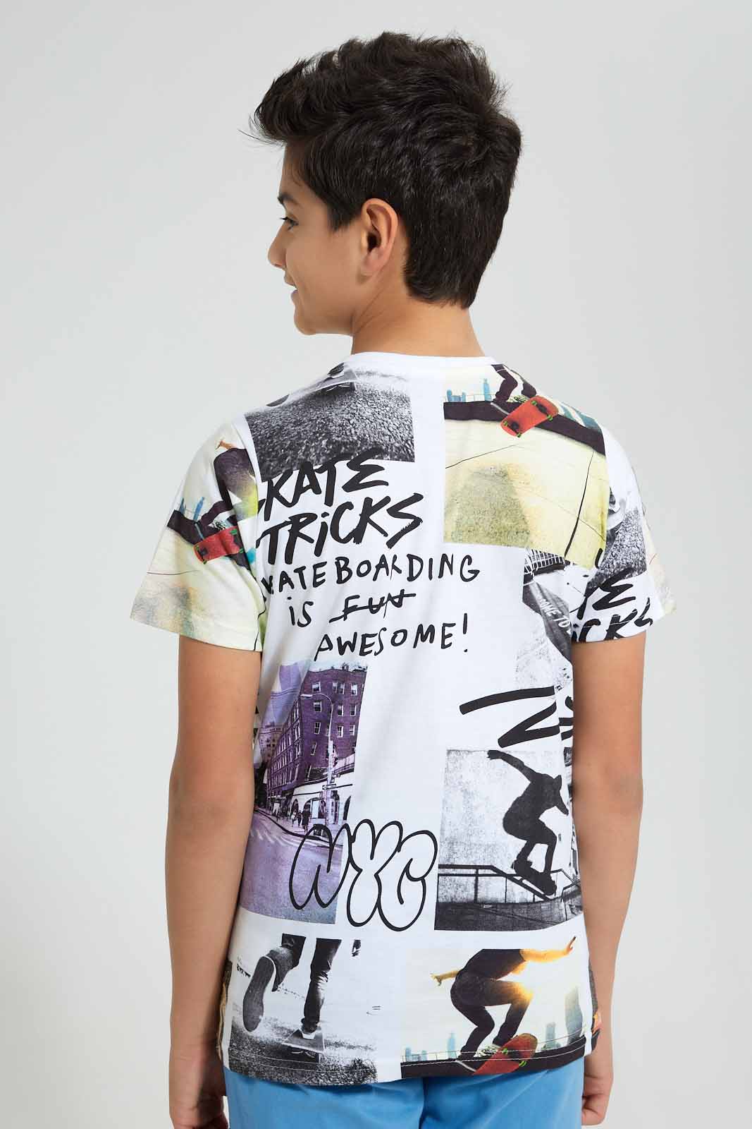 Redtag-White-Allover-Print-T-Shirt-All-Over-Prints-Senior-Boys-9 to 14 Years