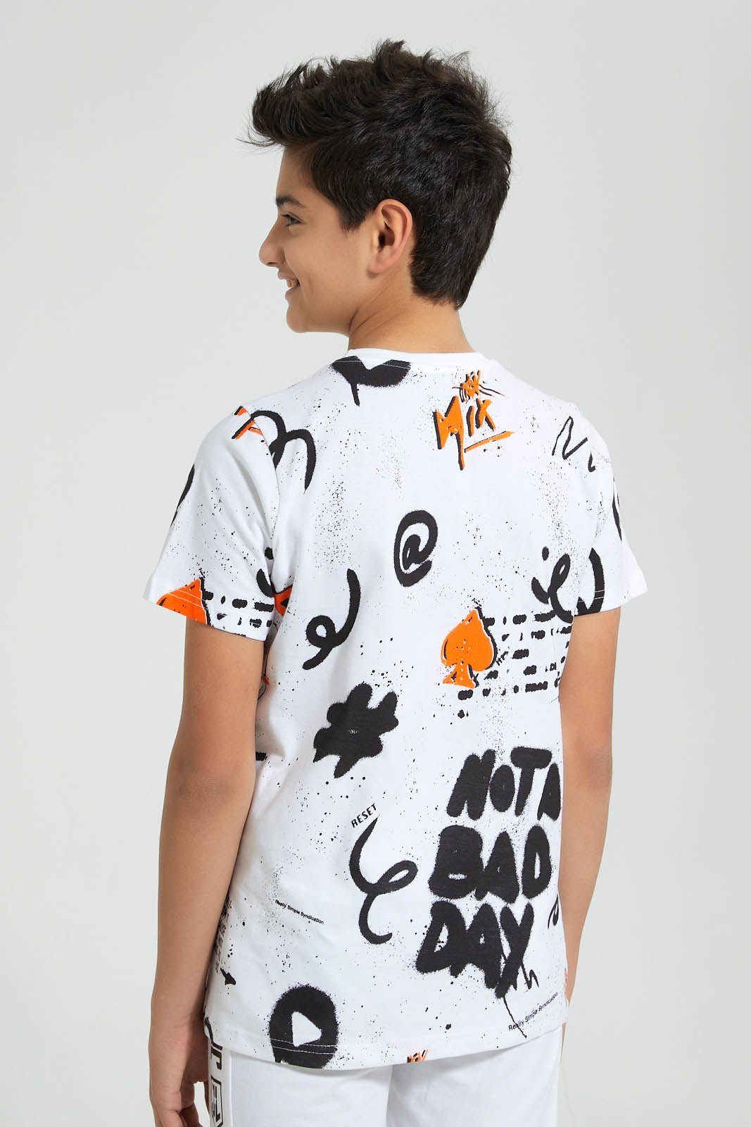 Redtag-White-Allover-Print-T-Shirt-All-Over-Prints-Senior-Boys-9 to 14 Years
