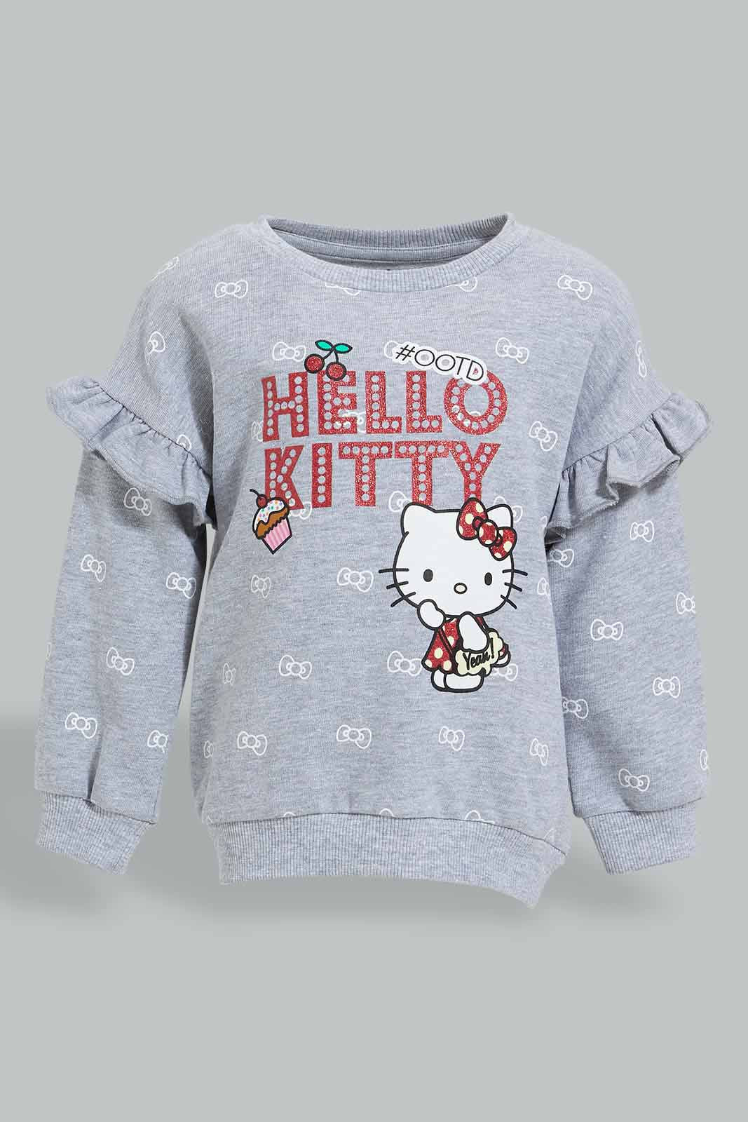 Redtag-Grey-Hello-Kitty-SweaT-Shirt-Sweatshirts-Infant-Girls-3 to 24 Months