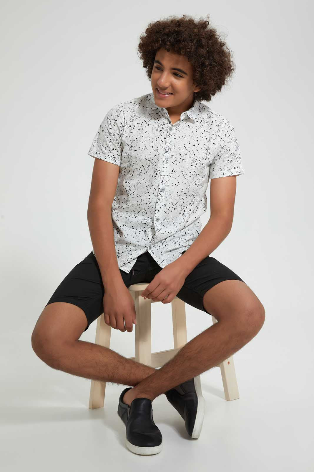 Redtag-White-Allover-Print-Casual-Shirt-Casual-Shirts-Senior-Boys-9 to 14 Years
