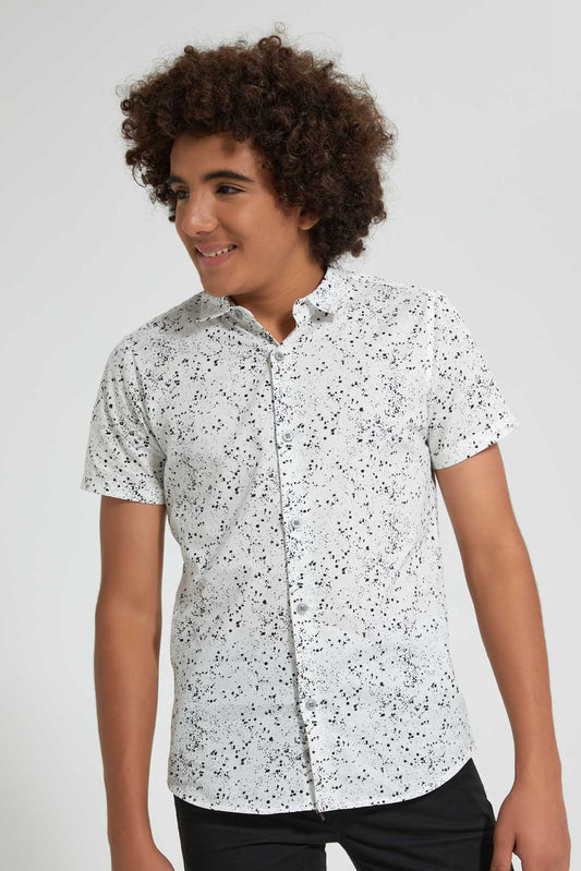 Redtag-White-Allover-Print-Casual-Shirt-Casual-Shirts-Senior-Boys-9 to 14 Years