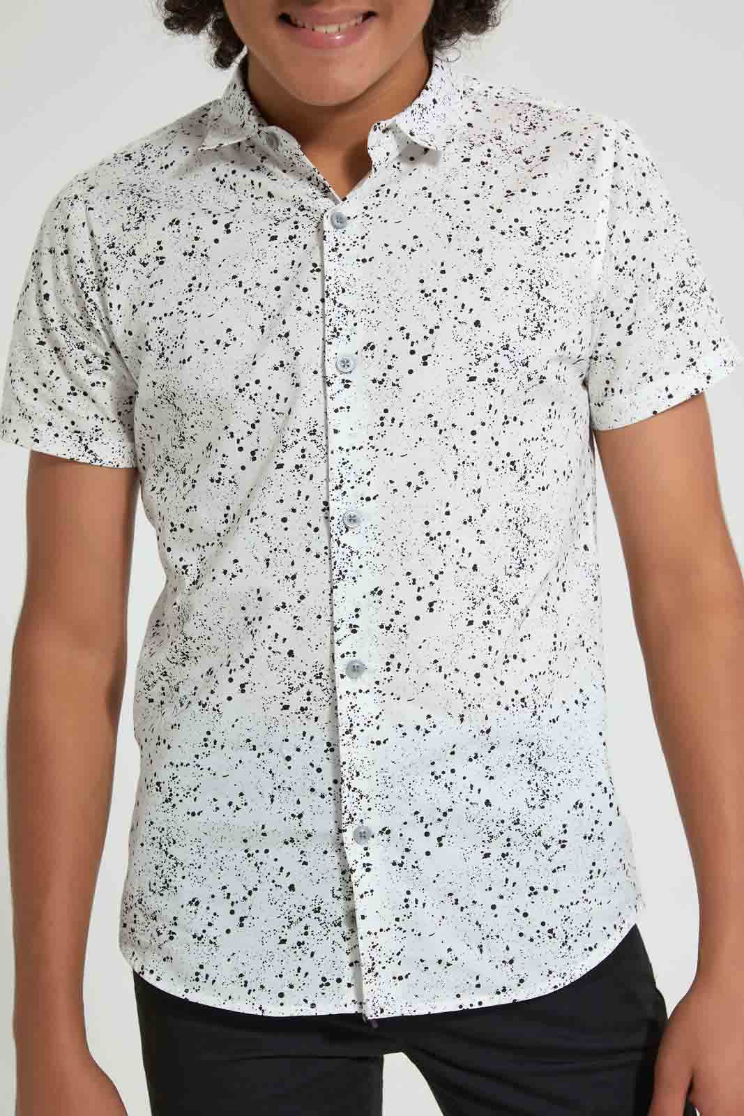 Redtag-White-Allover-Print-Casual-Shirt-Casual-Shirts-Senior-Boys-9 to 14 Years