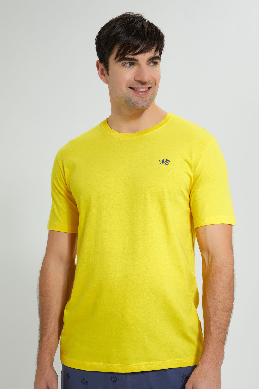 Redtag-Yellow-T-Shirt-With-Indigo-Printed-Pyjama-Set-Pyjama-Sets-Men's-