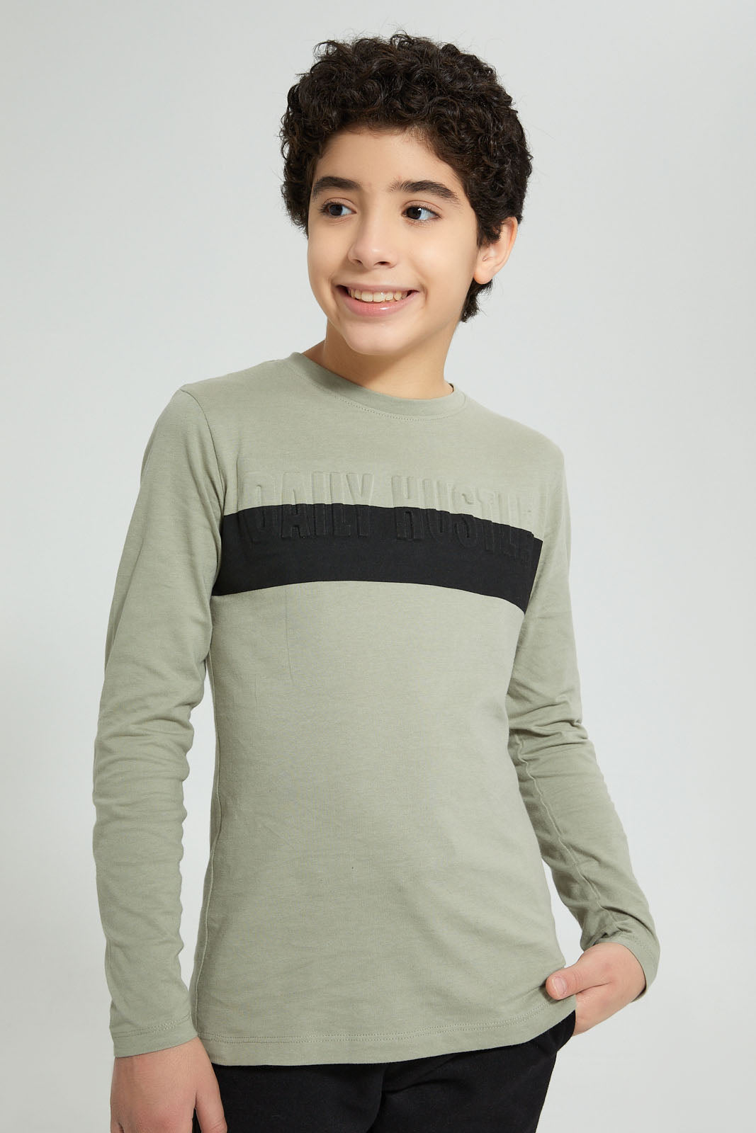Redtag-Grey-Embroideredoss-Print-T-Shirt-Embellished-Senior-Boys-9 to 14 Years