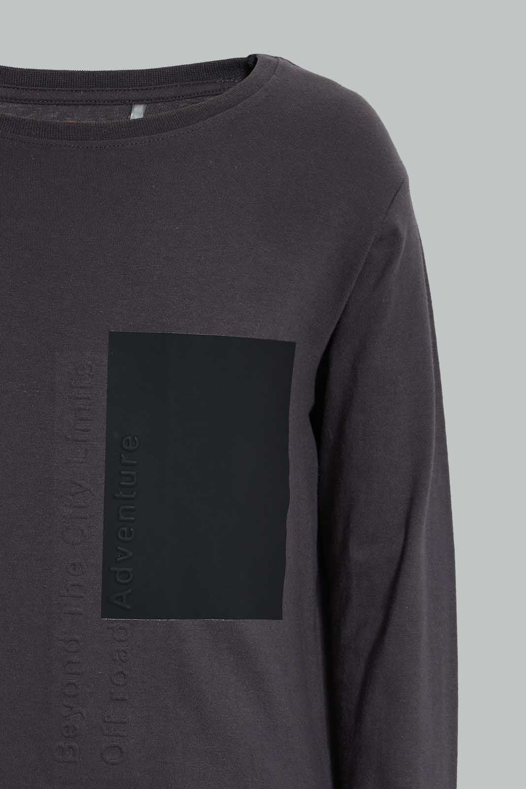 Redtag-Charcoal-Patch-With-Emboss-Print-T-Shirt-Cut-And-Sewn-Senior-Boys-9 to 14 Years