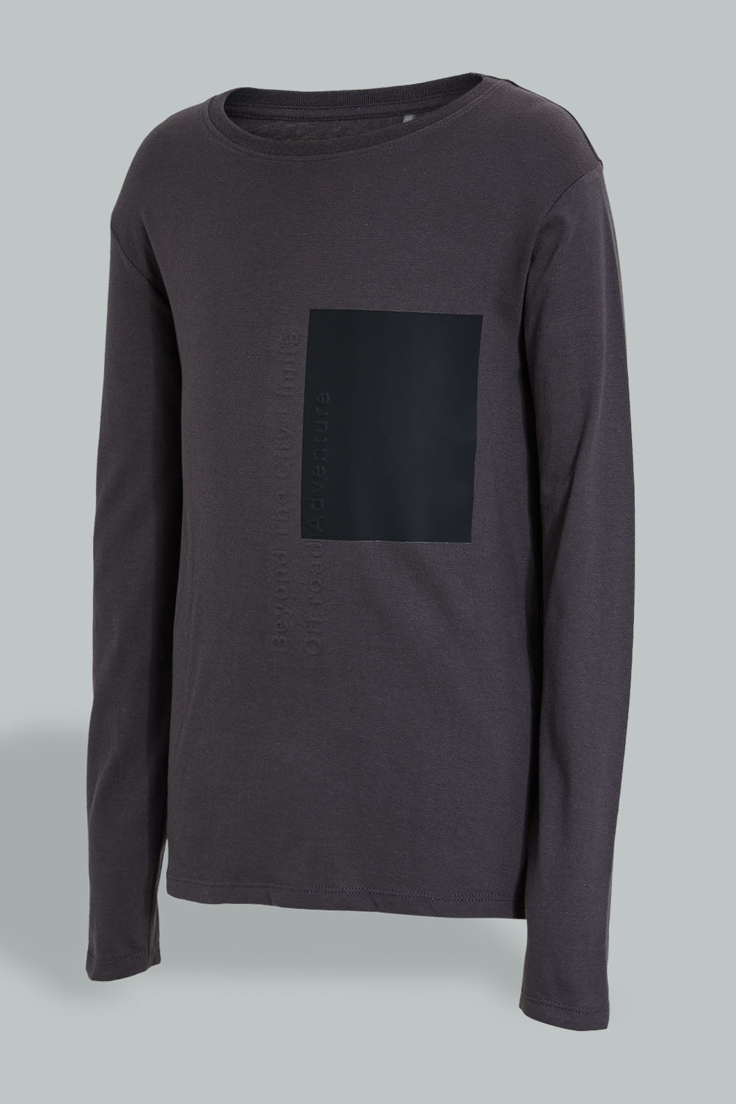 Redtag-Charcoal-Patch-With-Emboss-Print-T-Shirt-Cut-And-Sewn-Senior-Boys-9 to 14 Years