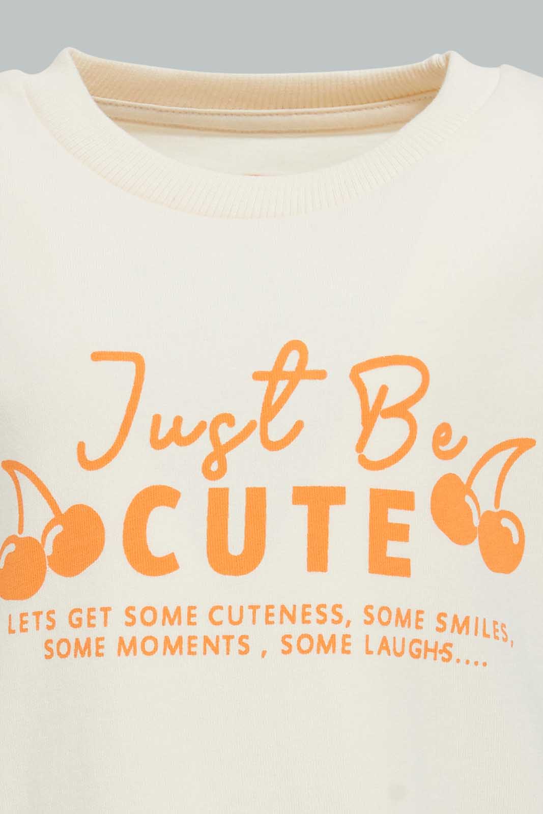 Redtag-Ivory-Short-Sleeve-Placement-Print-Tee-All-Over-Prints-Infant-Girls-3 to 24 Months
