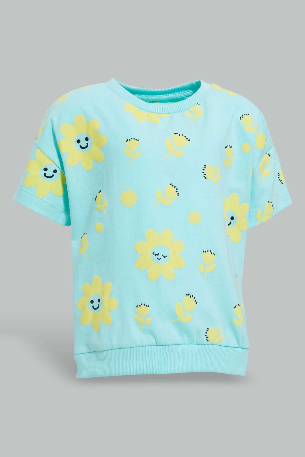 Redtag-Aqua-Short-Sleeve-Aop-Tee-All-Over-Prints-Infant-Girls-3 to 24 Months