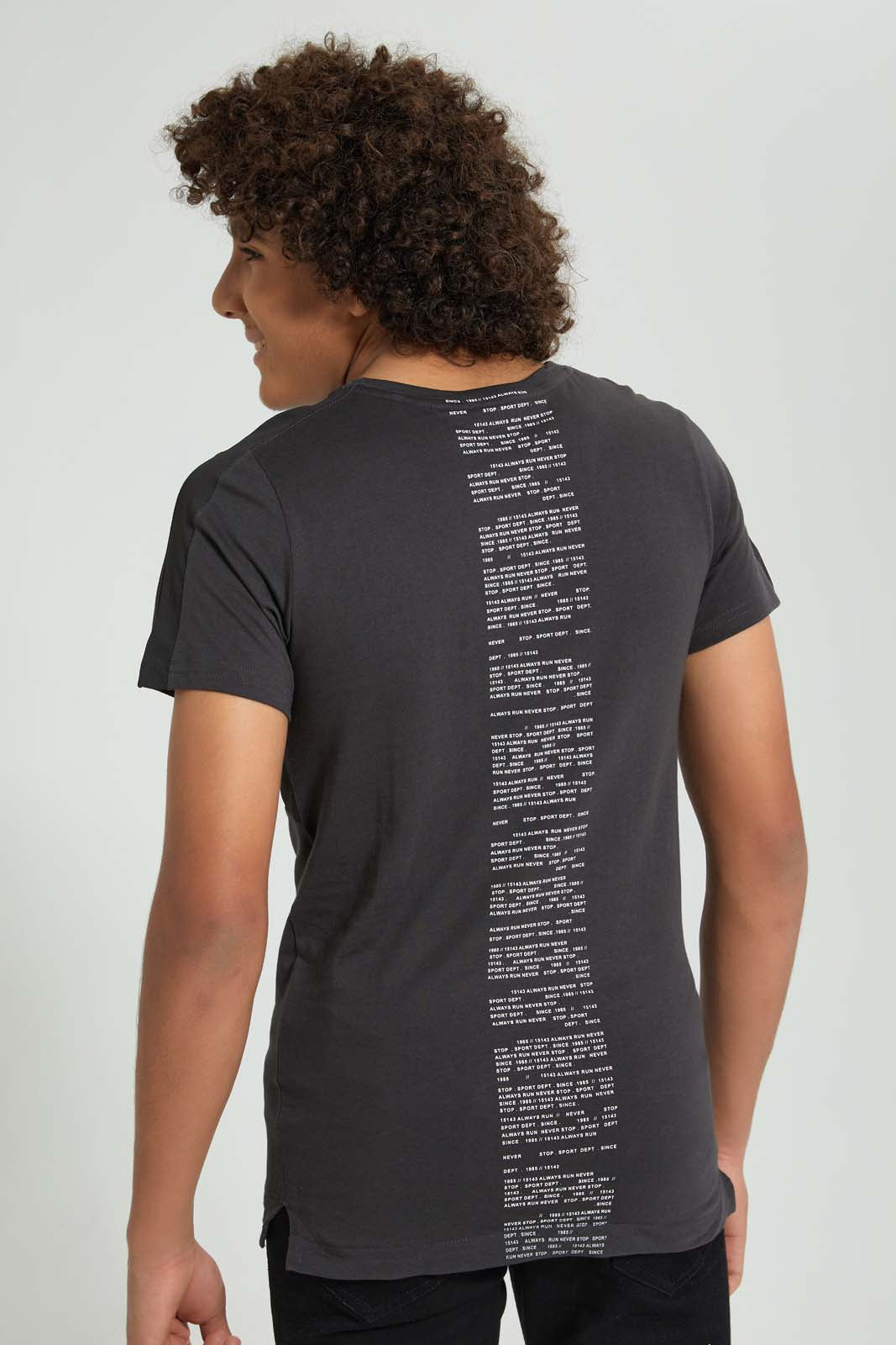 Redtag-Charcoal-Zip-T-Shirt-All-Over-Prints-Senior-Boys-9 to 14 Years