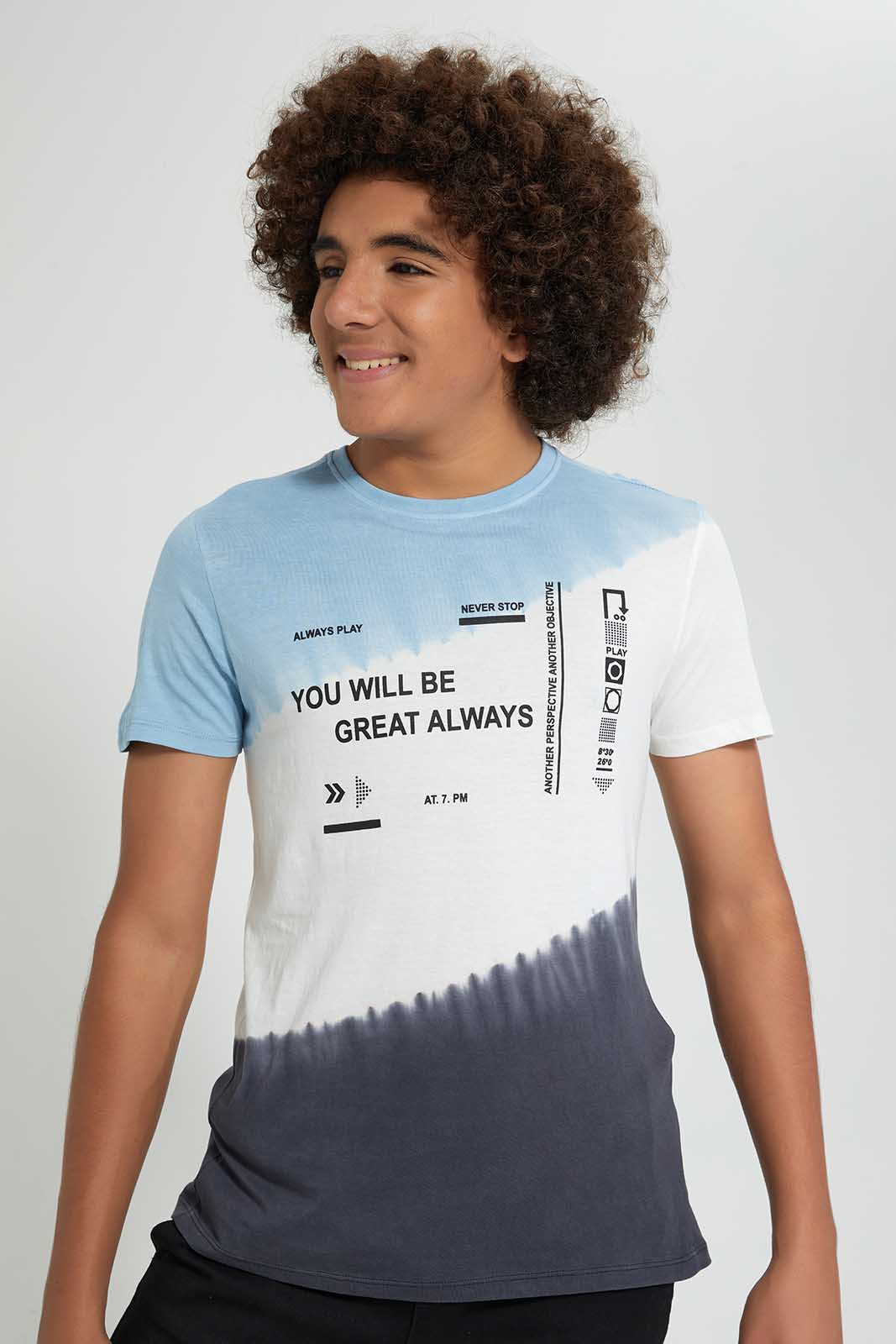 Redtag-Blue-Tye-Dye-T-Shirt-All-Over-Prints-Senior-Boys-9 to 14 Years