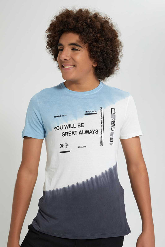 Redtag-Blue-Tye-Dye-T-Shirt-All-Over-Prints-Senior-Boys-9 to 14 Years