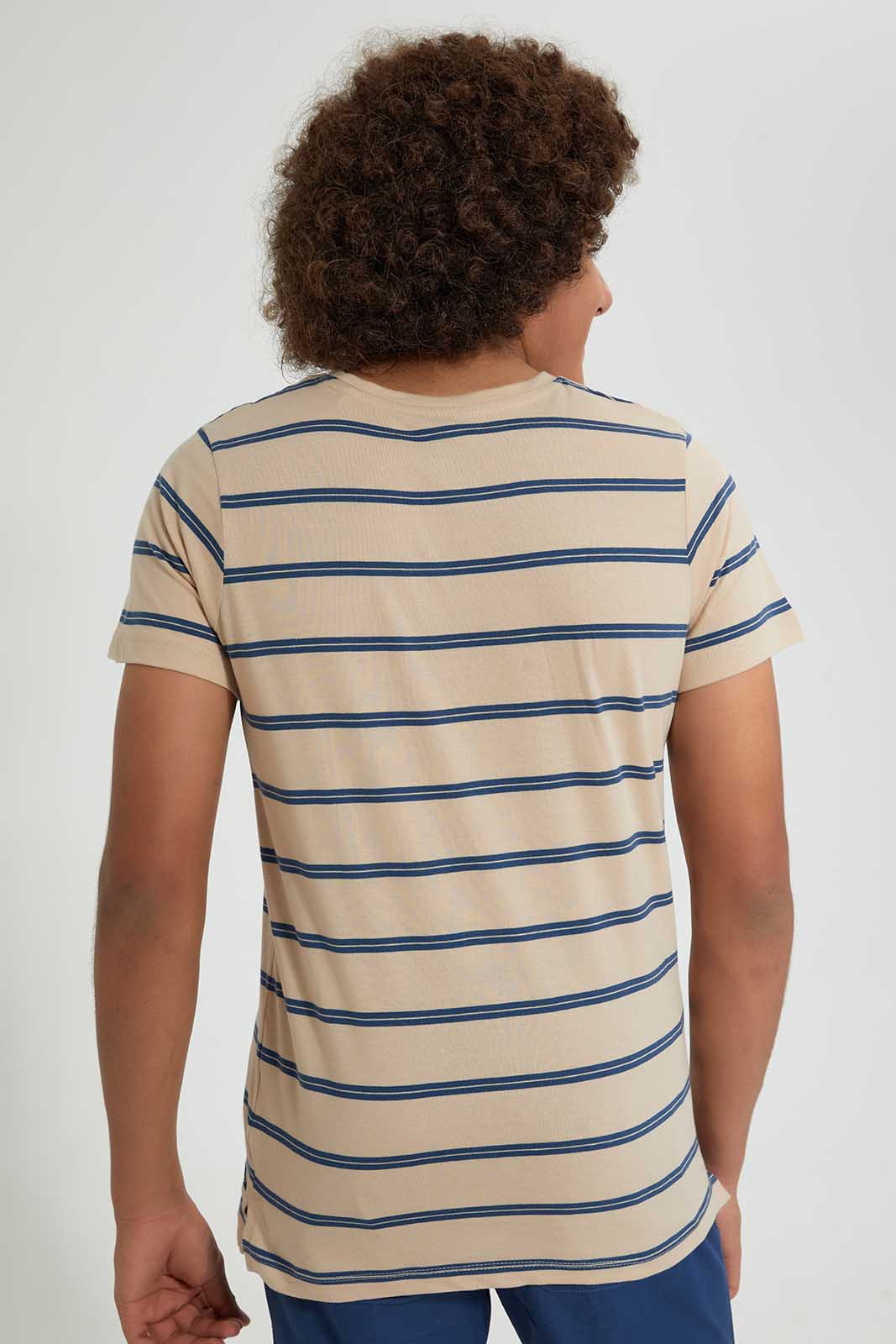 Redtag-Beige-Stripe-T-Shirt-Striped-Senior-Boys-9 to 14 Years