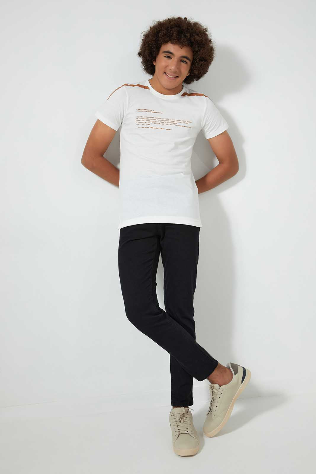 Redtag-White-Small-Hd-T-Shirt-All-Over-Prints-Senior-Boys-9 to 14 Years