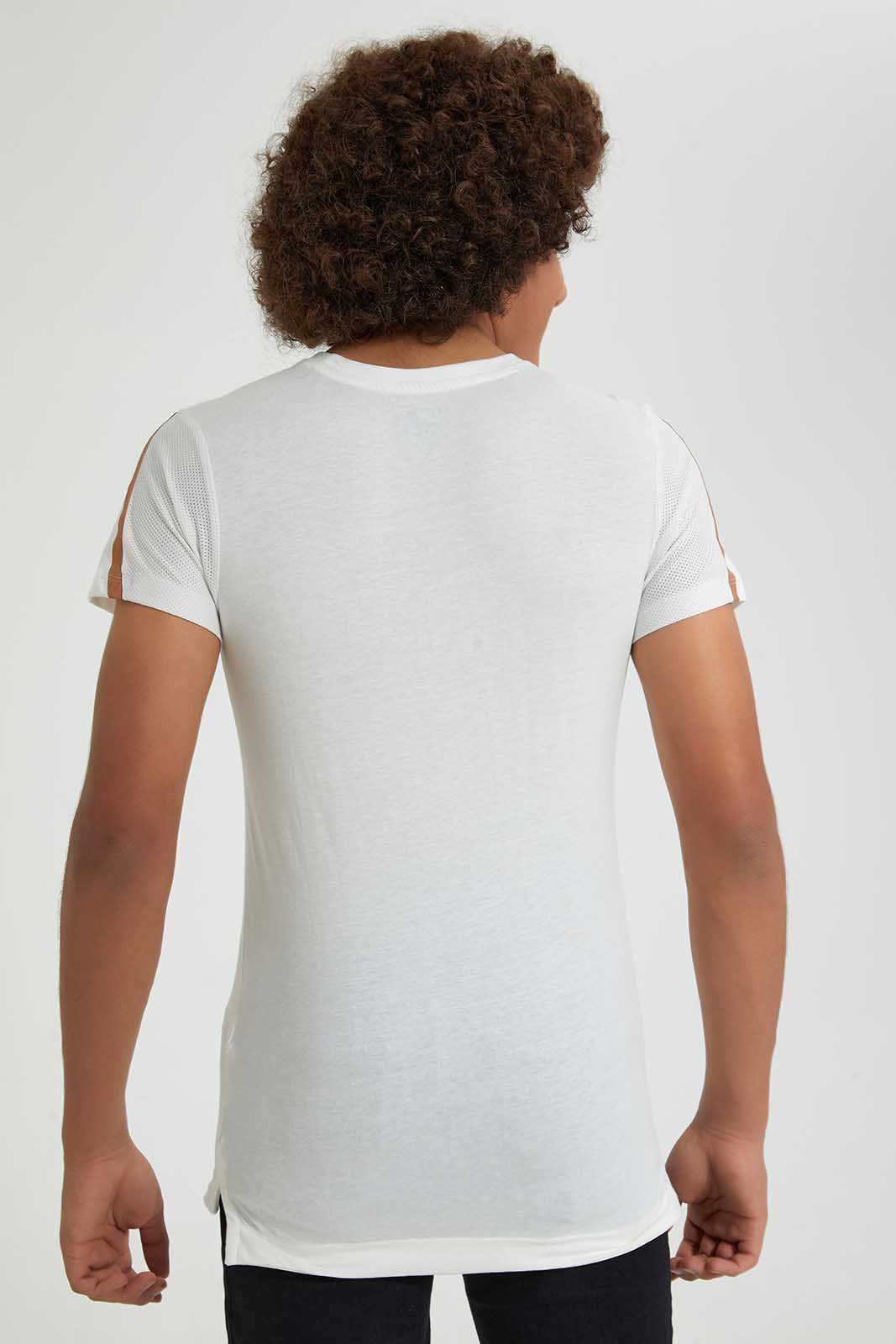 Redtag-White-Small-Hd-T-Shirt-All-Over-Prints-Senior-Boys-9 to 14 Years