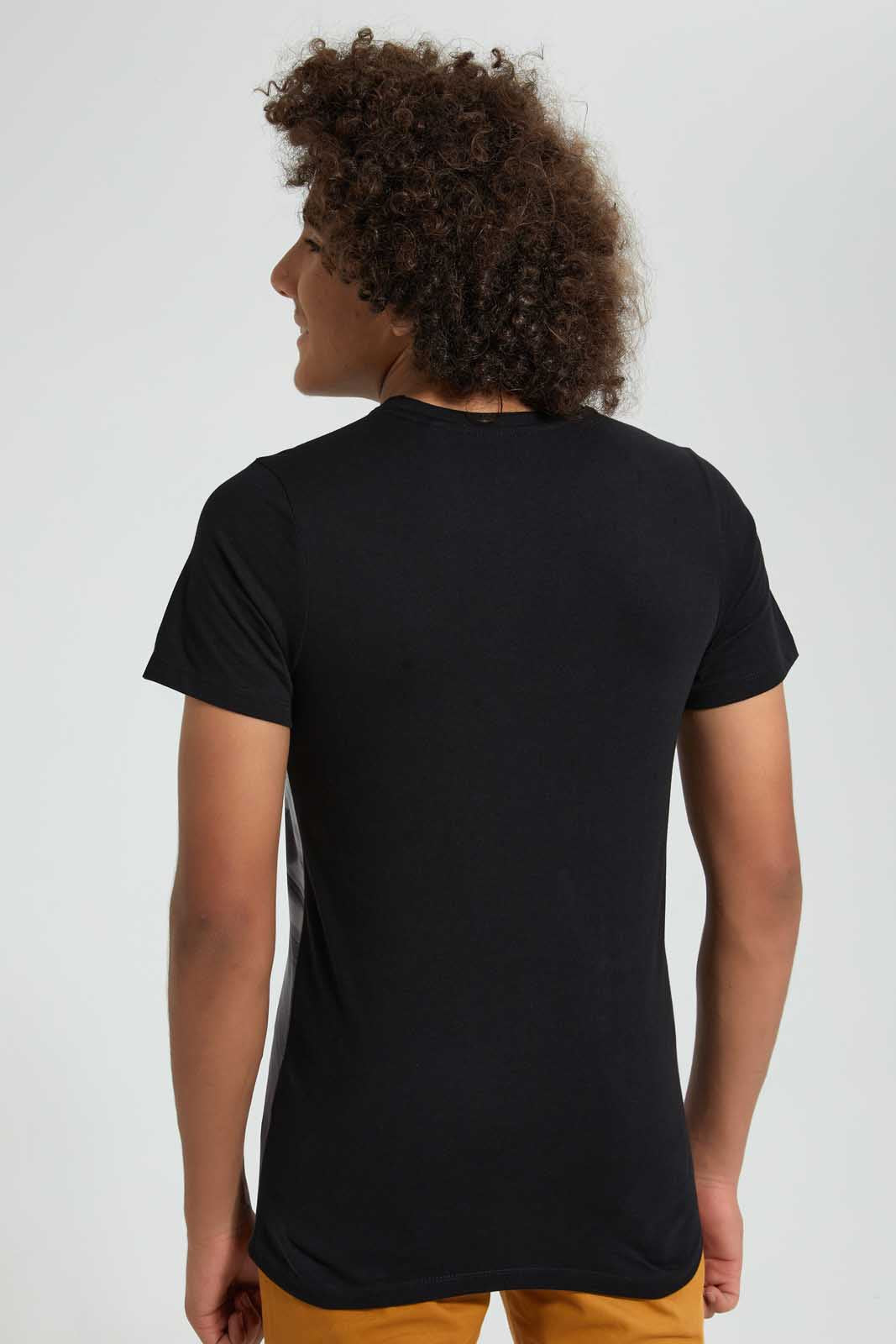 Redtag-Black-Racing-Car-T-Shirt-All-Over-Prints-Senior-Boys-9 to 14 Years