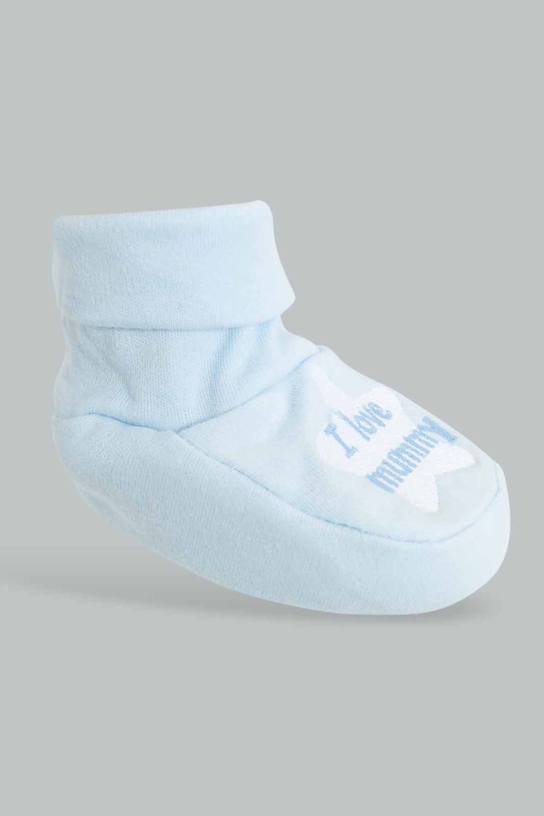 Redtag-Blue-Star-I-Love-Mummy-Pair-Of-Booties-Category:Booties,-Colour:Blue,-Deals:Sale,-Filter:Baby-(0-to-12-Mths),-NBB-Booties,-S22B,-Sale-NBB-APL,-Section:Boys-(0-to-14Yrs)-Baby-0 to 12 Months