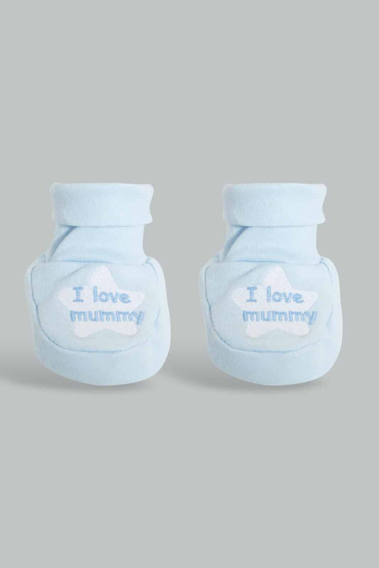 Redtag-Blue-Star-I-Love-Mummy-Pair-Of-Booties-Category:Booties,-Colour:Blue,-Deals:Sale,-Filter:Baby-(0-to-12-Mths),-NBB-Booties,-S22B,-Sale-NBB-APL,-Section:Boys-(0-to-14Yrs)-Baby-0 to 12 Months