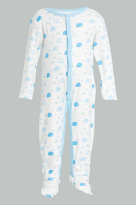 Redtag-Blue-Elephant-Print-Sleep-Suit-Sleepsuits-Baby-0 to 12 Months