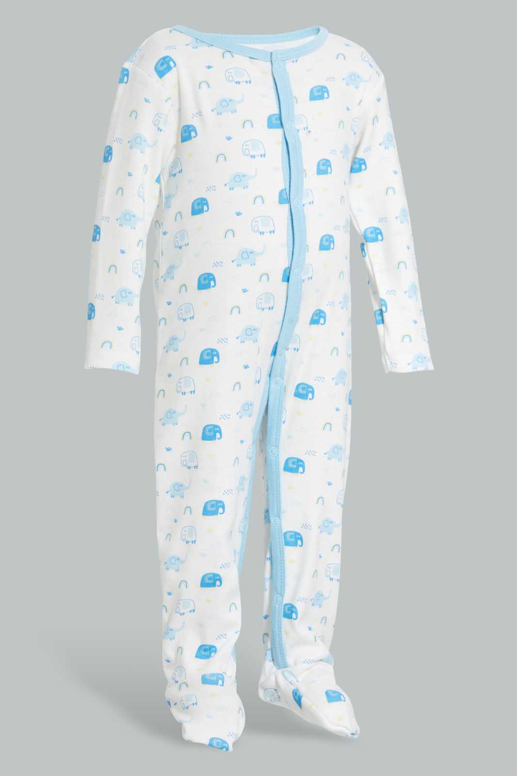 Redtag-Blue-Elephant-Print-Sleep-Suit-Sleepsuits-Baby-0 to 12 Months