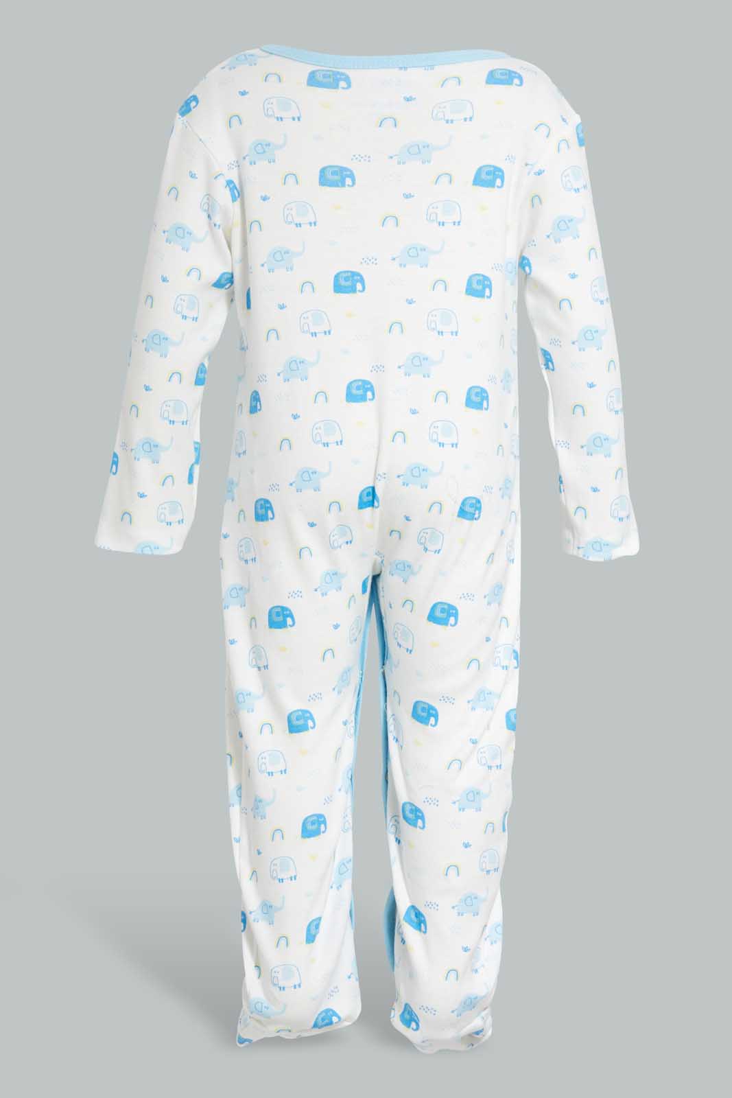 Redtag-Blue-Elephant-Print-Sleep-Suit-Sleepsuits-Baby-0 to 12 Months