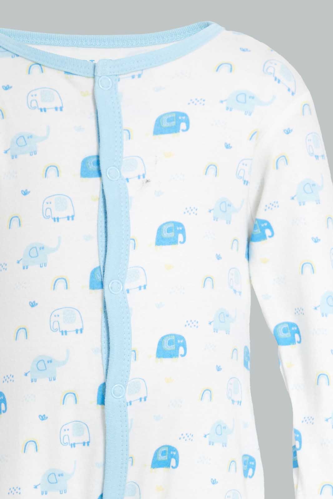 Redtag-Blue-Elephant-Print-Sleep-Suit-Sleepsuits-Baby-0 to 12 Months