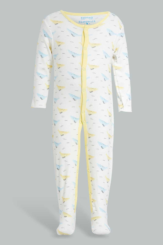 Redtag-Yellow-And-Blue-Whale-Sleep-Suit-Sleepsuits-Baby-0 to 12 Months