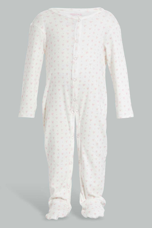 Redtag-Pink-Heart-Print-Sleep-Suit-Sleepsuits-Baby-0 to 12 Months