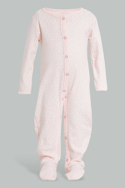 Redtag-Peach-Ditsy-Floral-Sleep-Suit-Sleepsuits-Baby-0 to 12 Months