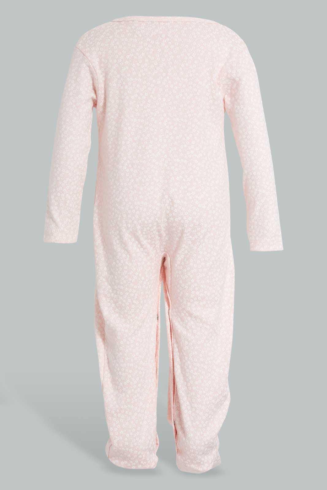 Redtag-Peach-Ditsy-Floral-Sleep-Suit-Sleepsuits-Baby-0 to 12 Months