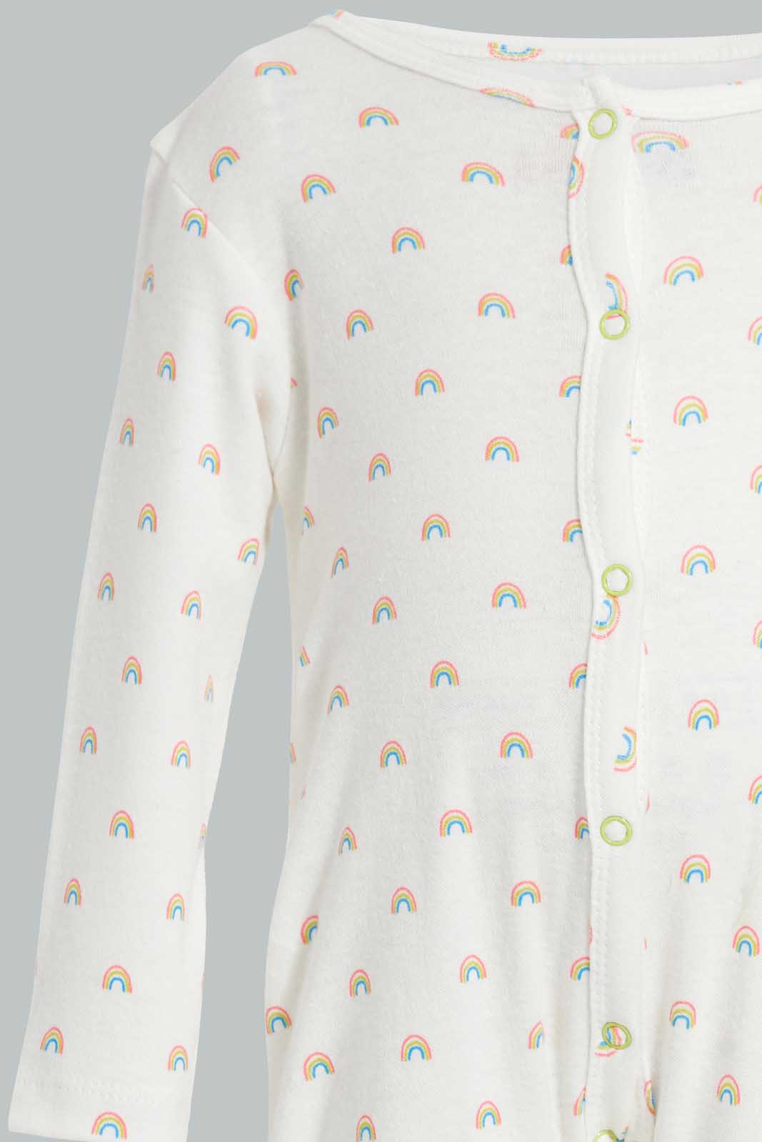 Redtag-White-Rainbow-Print-Sleep-Suit-Sleepsuits-Baby-0 to 12 Months