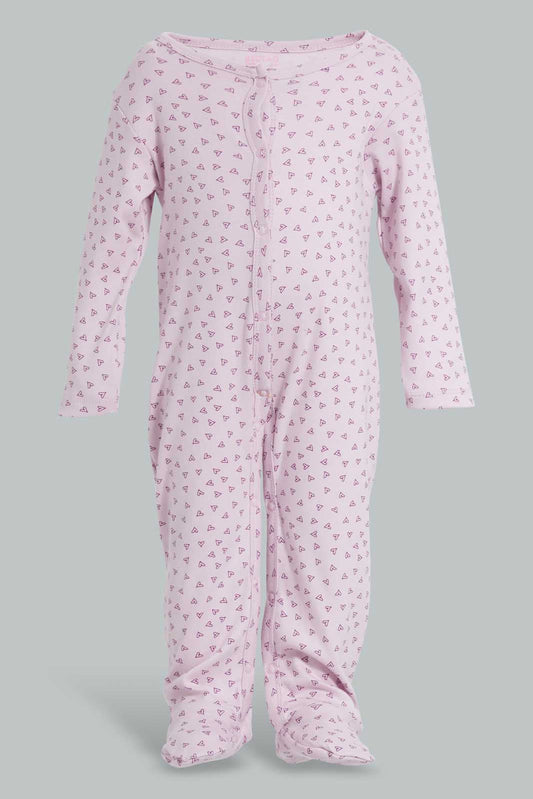 Redtag-Lilac-Heart-Print-Romper-Sleepsuits-Baby-0 to 12 Months