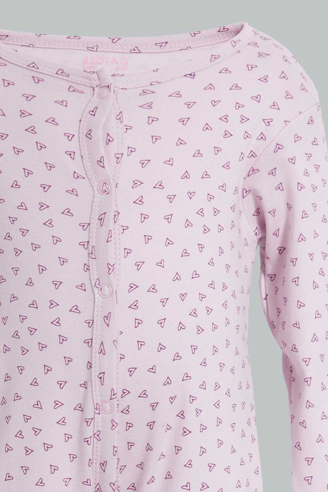 Redtag-Lilac-Heart-Print-Romper-Sleepsuits-Baby-0 to 12 Months