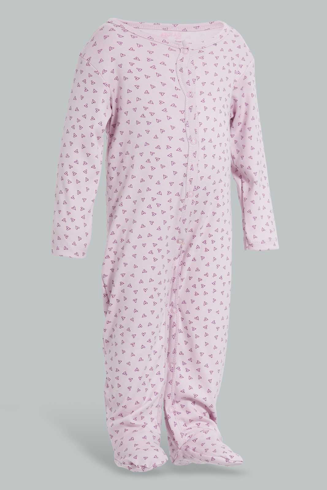 Redtag-Lilac-Heart-Print-Romper-Sleepsuits-Baby-0 to 12 Months