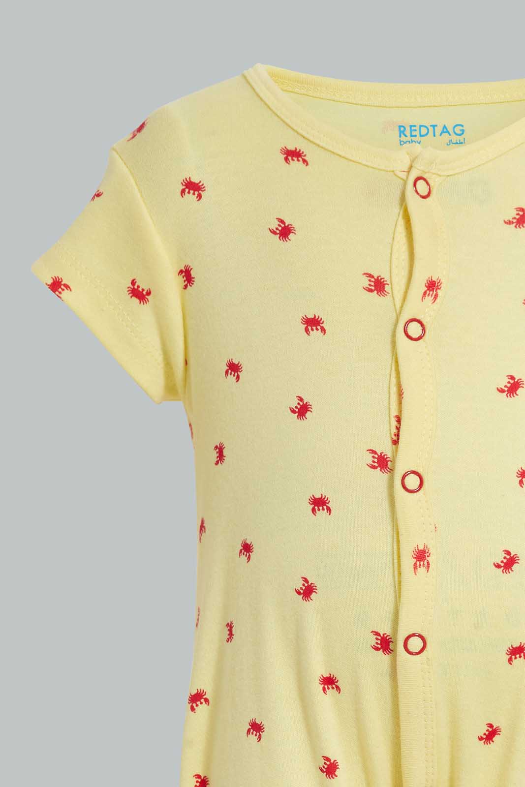 Redtag-Yellow-And-Red-Crab-Print-Romper-Rompers-Baby-0 to 12 Months