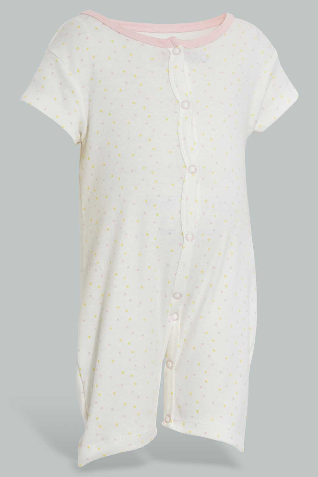 Redtag-Yellow-And-Pinl-Stripe-Romper-Rompers-Baby-0 to 12 Months