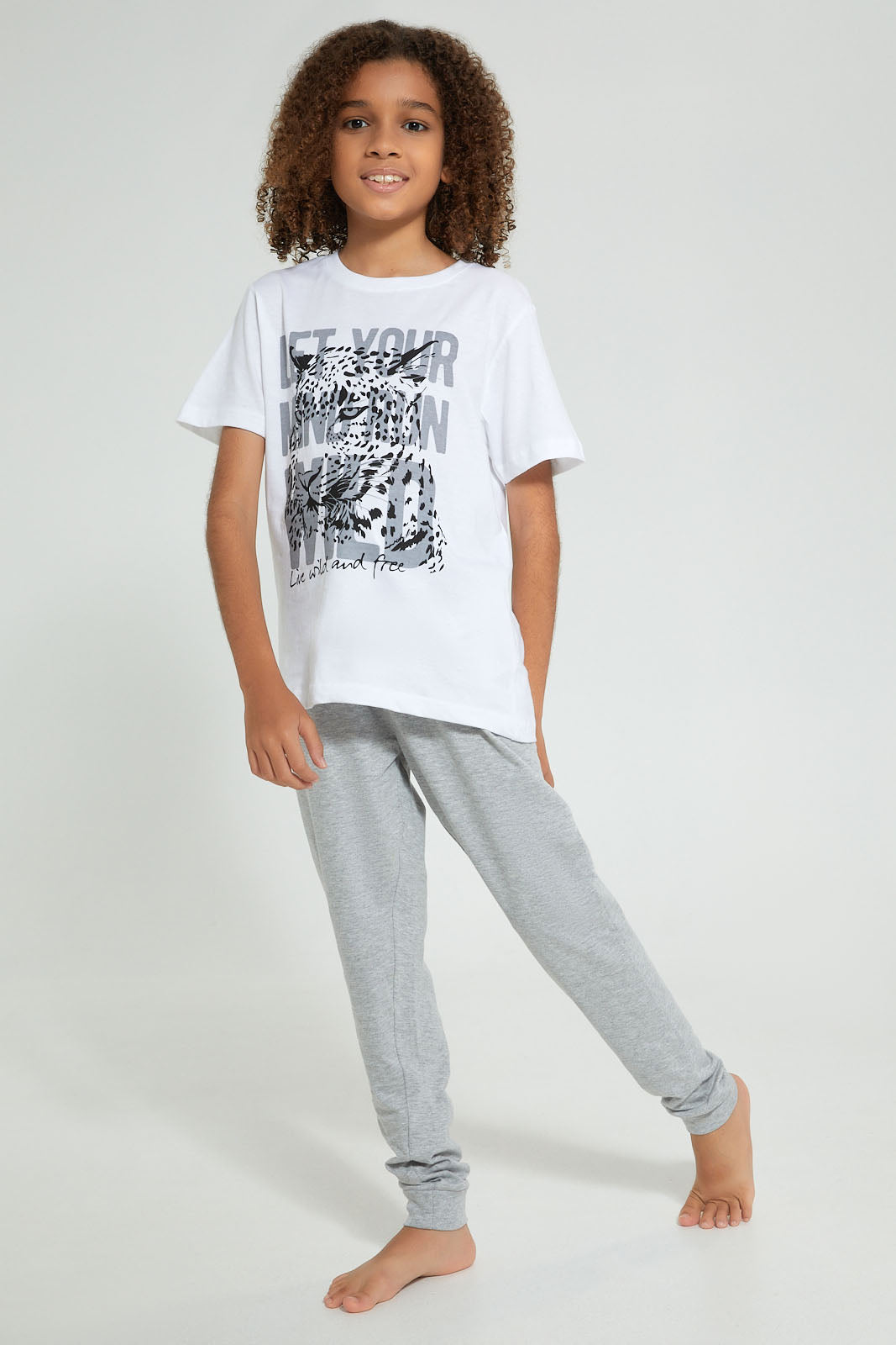 Redtag-White-Wild-Night-Suit-Pyjama-Sets-Senior-Boys-9 to 14 Years