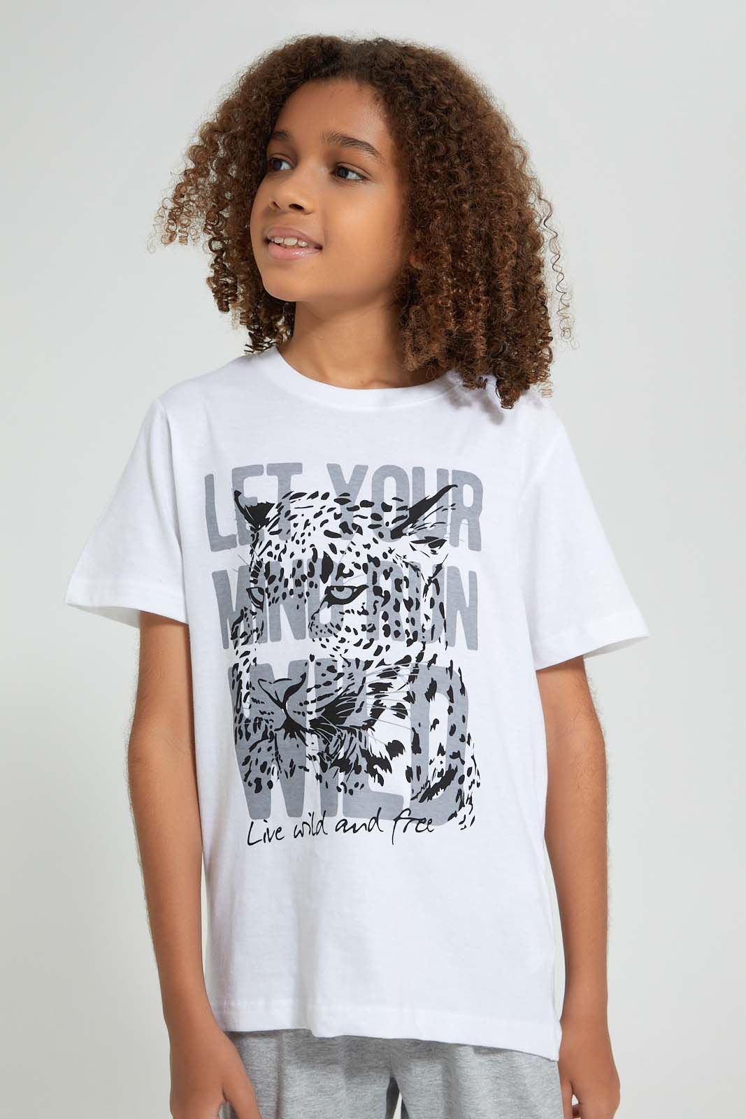 Redtag-White-Wild-Night-Suit-Pyjama-Sets-Senior-Boys-9 to 14 Years