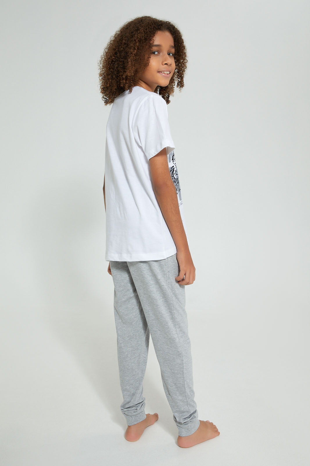 Redtag-White-Wild-Night-Suit-Pyjama-Sets-Senior-Boys-9 to 14 Years