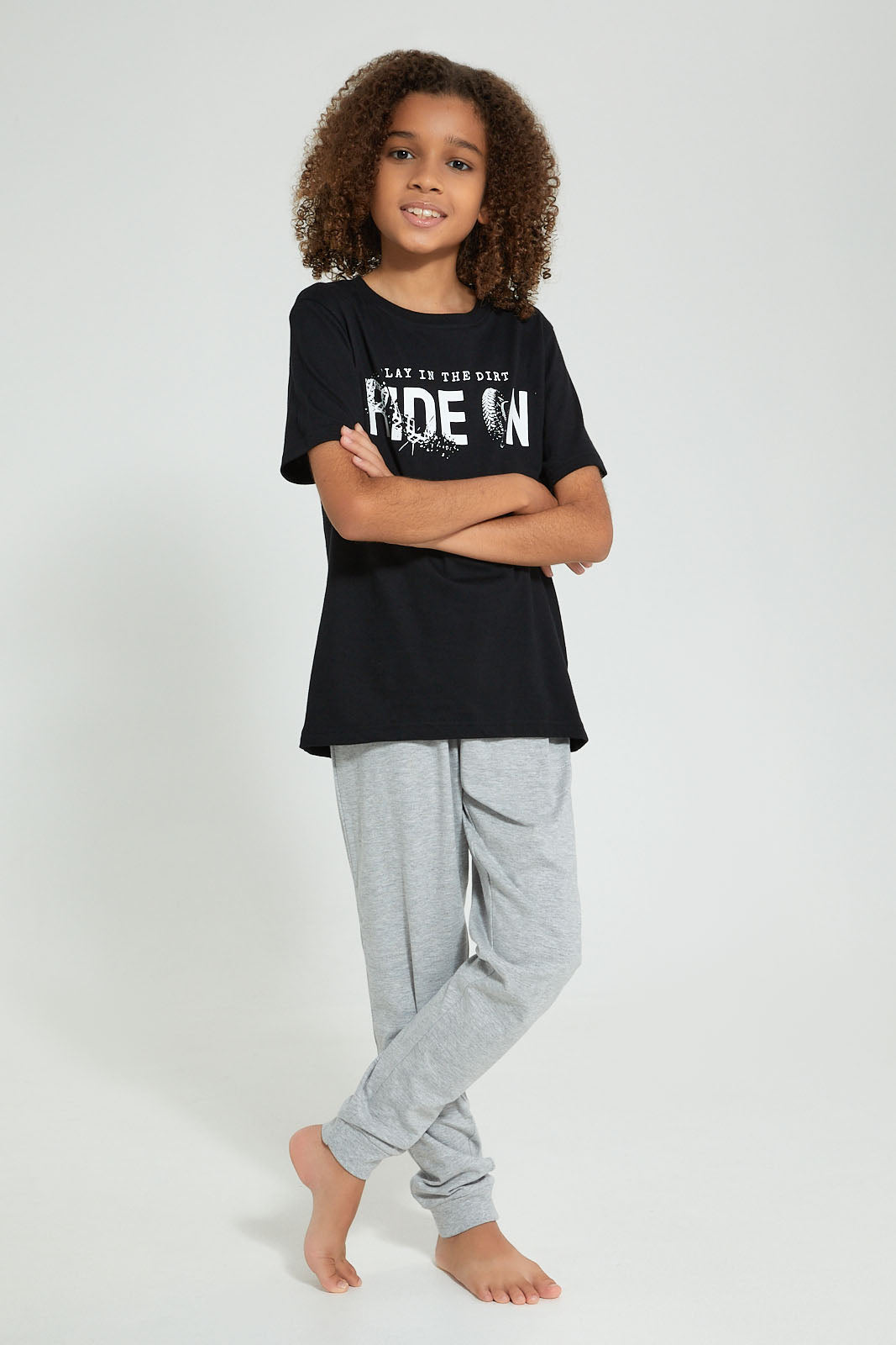 Grey And Black Ride On Pyjama Set (2 Piece)