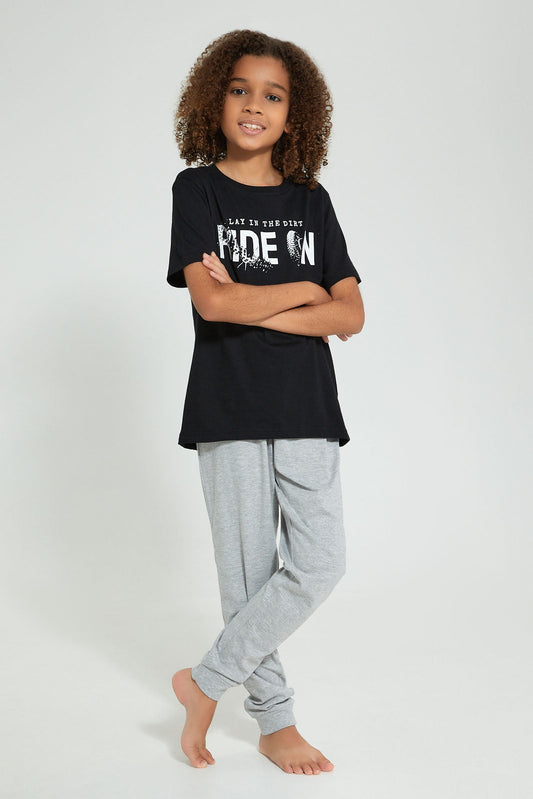 Grey And Black Ride On Pyjama Set (2 Piece)