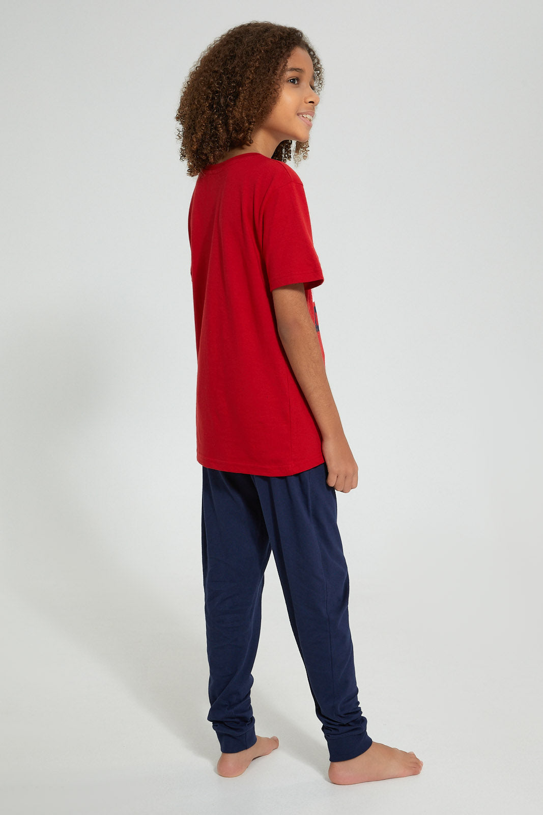 Redtag-Red-Eat-Sleep-Train-Night-Suit-Pyjama-Sets-Senior-Boys-9 to 14 Years