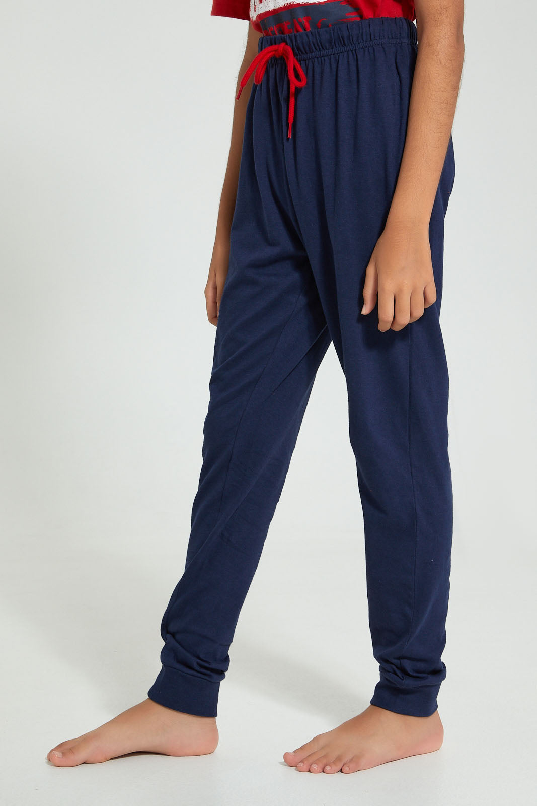 Redtag-Red-Eat-Sleep-Train-Night-Suit-Pyjama-Sets-Senior-Boys-9 to 14 Years