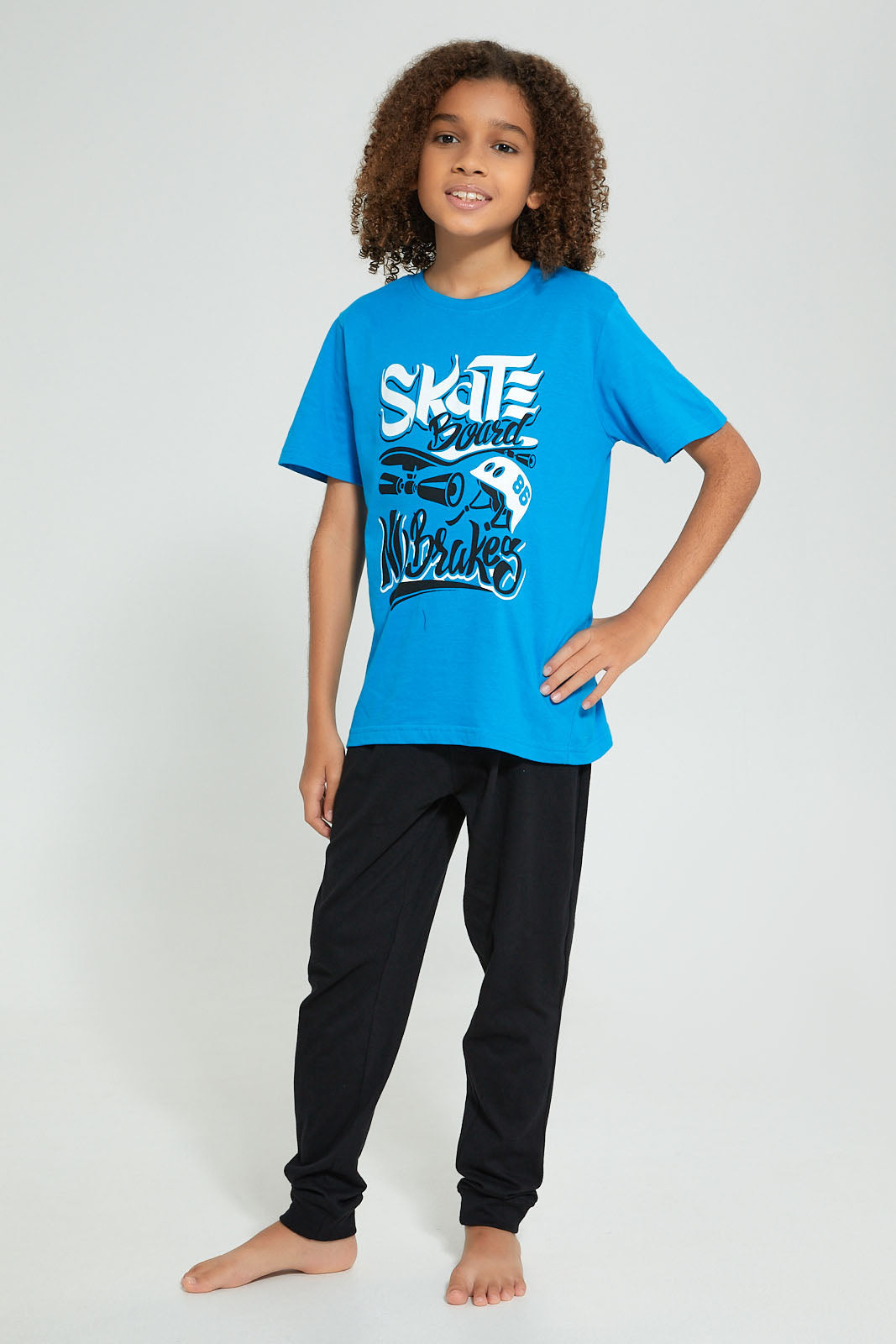 Redtag-Blue-Skate-Board-Night-Suit-Pyjama-Sets-Senior-Boys-9 to 14 Years