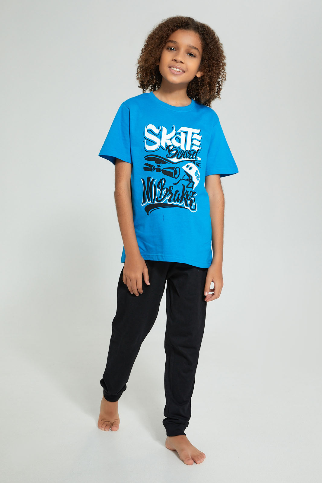 Redtag-Blue-Skate-Board-Night-Suit-Pyjama-Sets-Senior-Boys-9 to 14 Years
